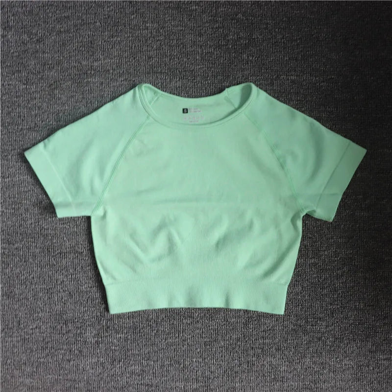 Yoga Shirts Short Sleeve Solid Color Vital Seamless Women Fitness Crop Top Workout Tops Gym Clothes Sportswear Running T-shirts