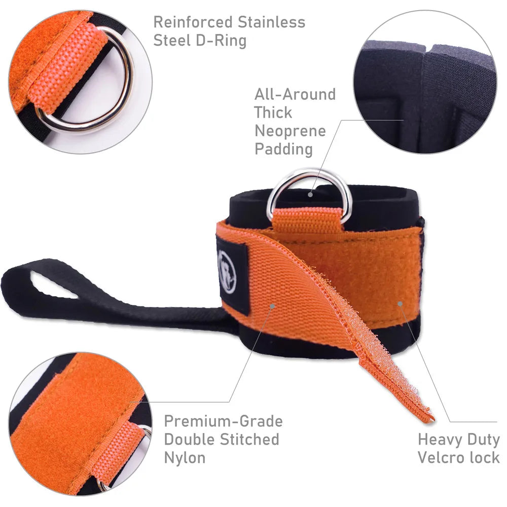 D-Ring Ankle Straps with Pedal Rope Achilles Tendon Support for Cable Machines Glute Leg Workouts Neoprene Padded Ankle Weights
