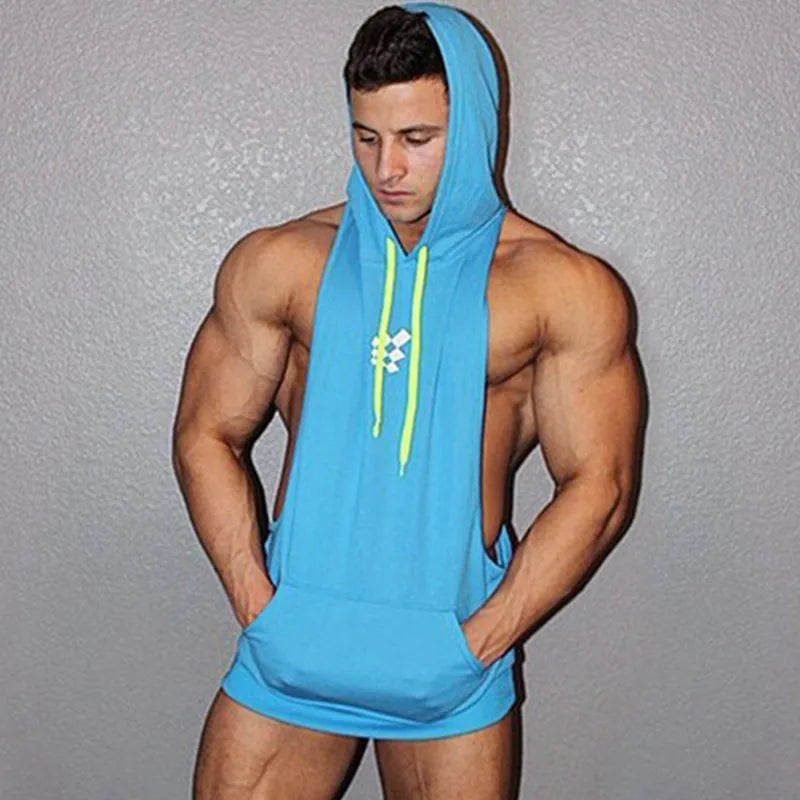 Summer Brand Gyms Clothing Men Bodybuilding Hooded Tank Top Sleeveless Vest Sweatshirt Fitness Workout Sportswear Tops Male