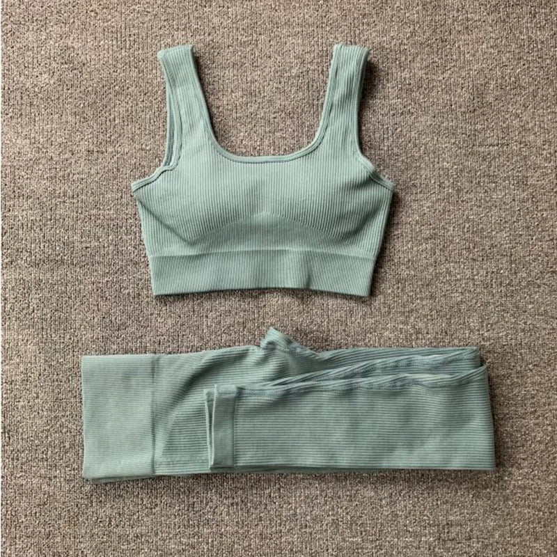 Women Seamless Yoga Suit Fitness U-shaped Sports Bra High Waist Leggings Workout Sportswear Active Wear Running Gym Clothes