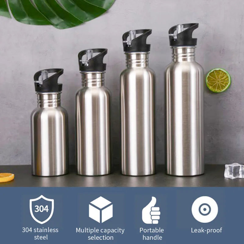 Stainless Steel Sports Water Bottle with Drinking Straw Cold Water Bottle Gym Cycling Hiking Bottle Drinkware 500/750/1000ml