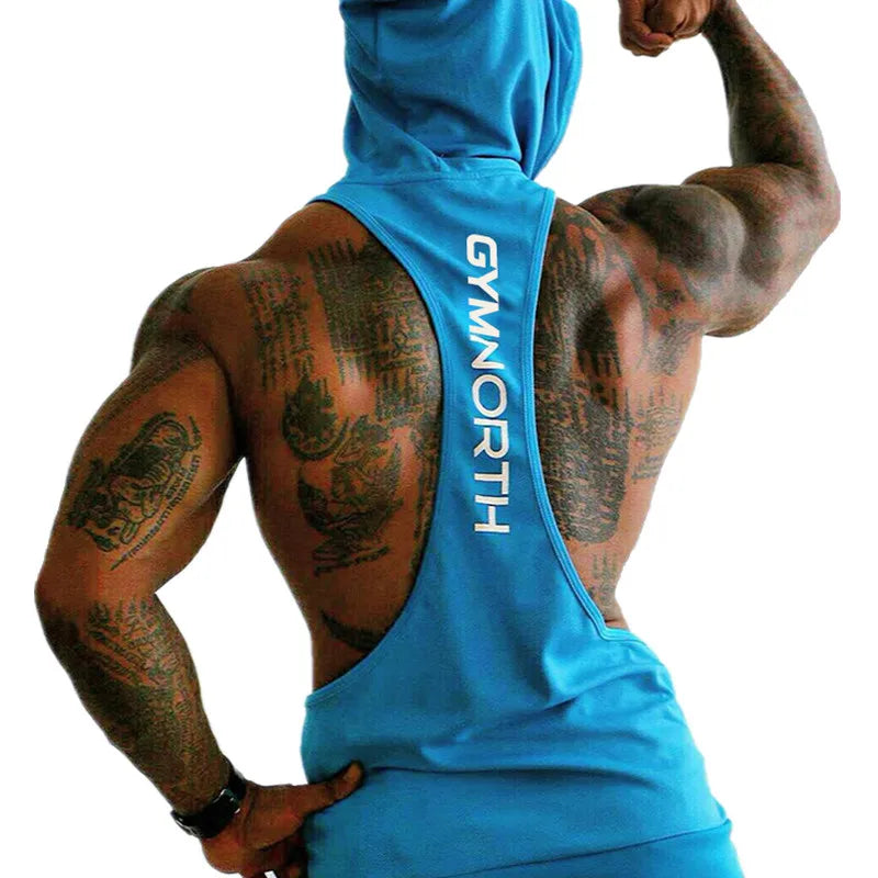 Summer Brand Gyms Clothing Men Bodybuilding Hooded Tank Top Sleeveless Vest Sweatshirt Fitness Workout Sportswear Tops Male