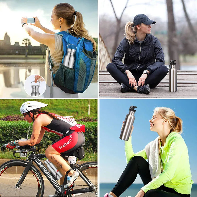 Stainless Steel Sports Water Bottle with Drinking Straw Cold Water Bottle Gym Cycling Hiking Bottle Drinkware 500/750/1000ml