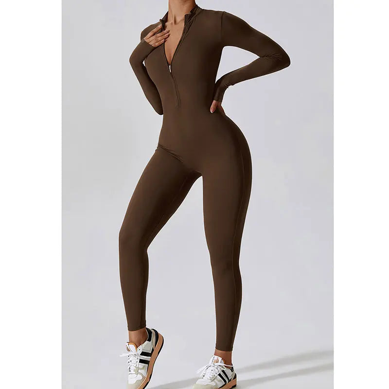 Women Jumpsuits One-Piece Suit Zipper Long Sleeved Yoga Set Gym Push Up Workout Clothes Fitness Bodysuit Tight fitting Tracksuit