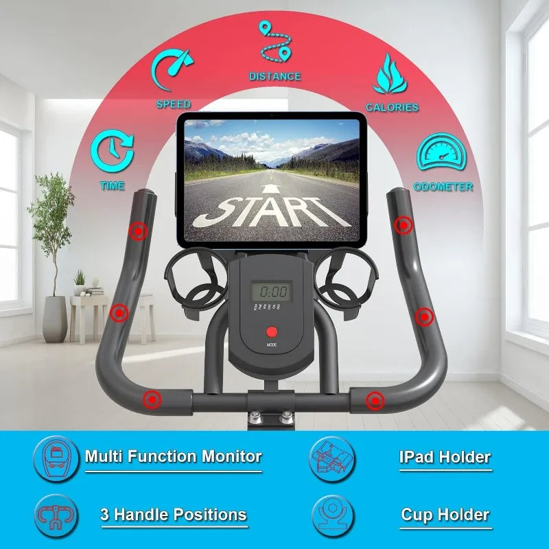 Exercise Bikes Stationary,Indoor Cycling Bike for Home Cardio Gym,Workout Bike with Ipad Mount & LCD Monitor