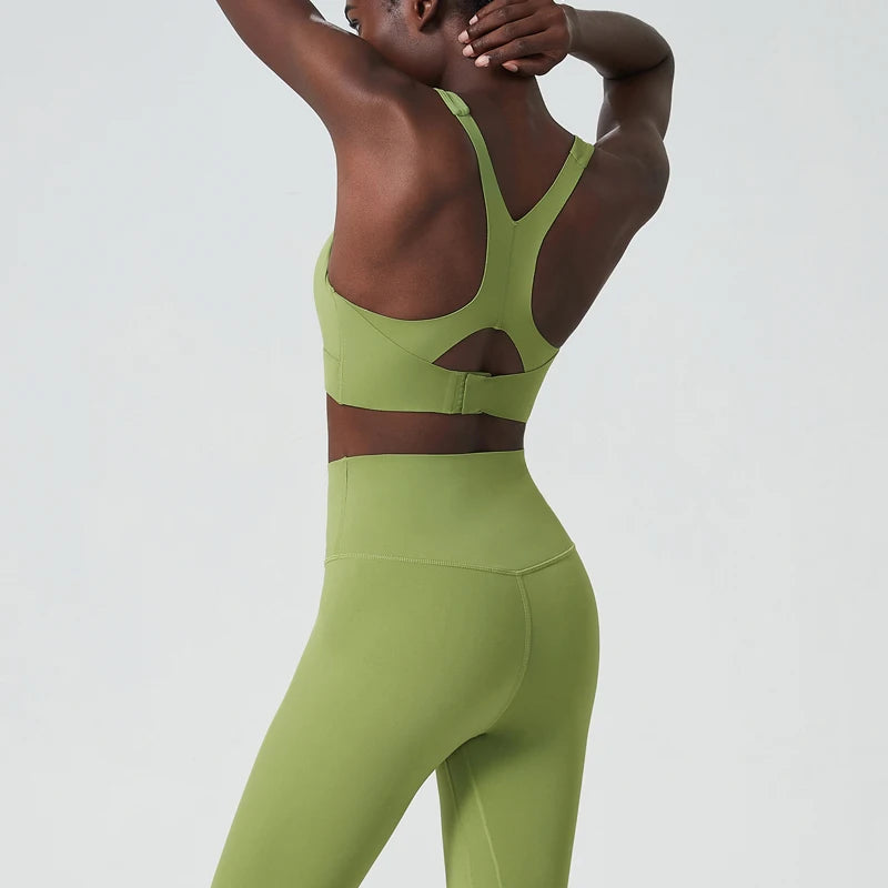 Women Two Pieces Fitness Yoga Set Solid Color Super Stretch Lycra Gym Running Suit Buttery Soft Breathable Workout Clothes