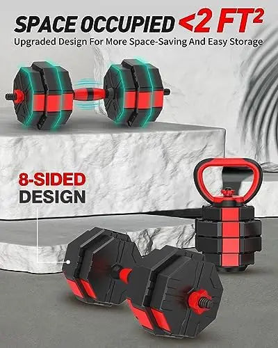 Adjustable Dumbbell Set 55LBS Free Weights Set with Connector, 4 in1 Dumbbells Set Used as Barbell, Kettlebells, Push up Stand,