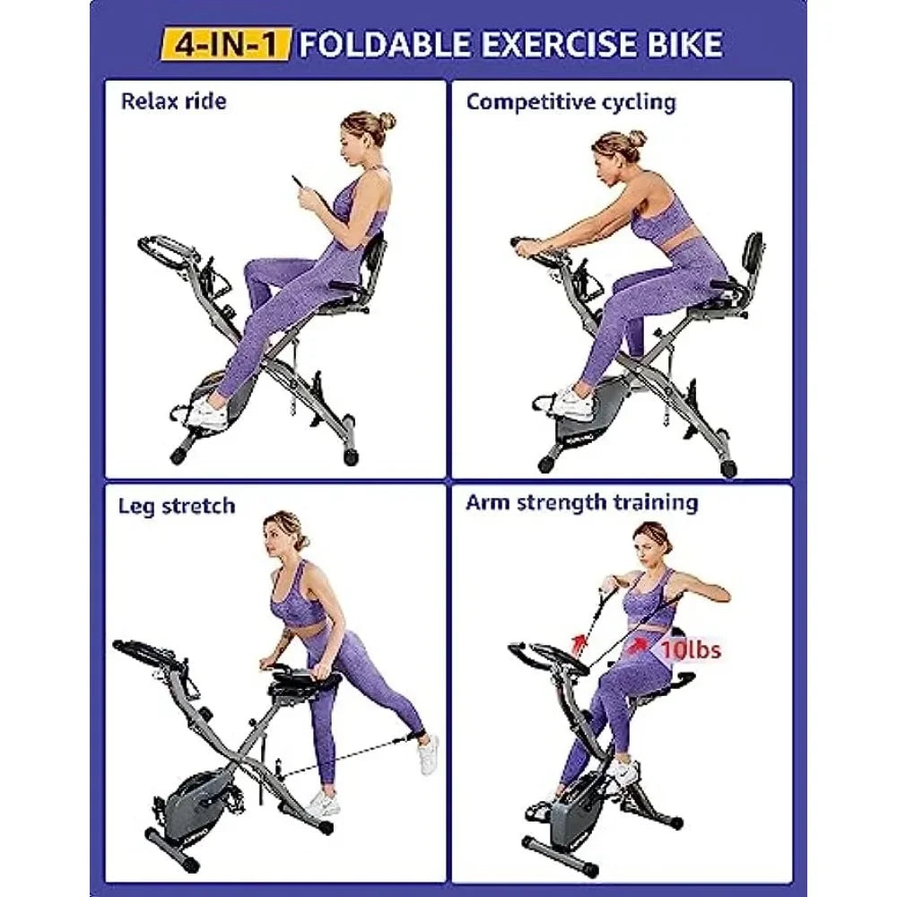 KURONO Stationary Exercise Bike Home Workout | 4 IN 1 Foldable Indoor Cycling Spin Bike Seniors | 330LB Capacity