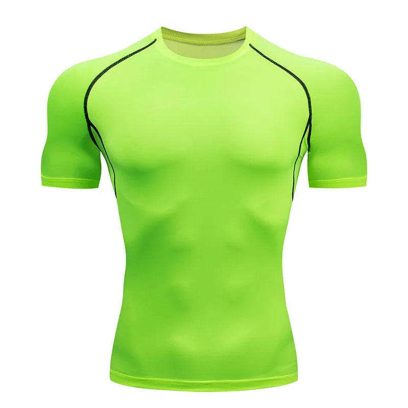 Men's Compression Short Sleeve T-shirt Tights Top Workout Fitness Running Basketball Yoga Sportswear Seamless Sports Clothes