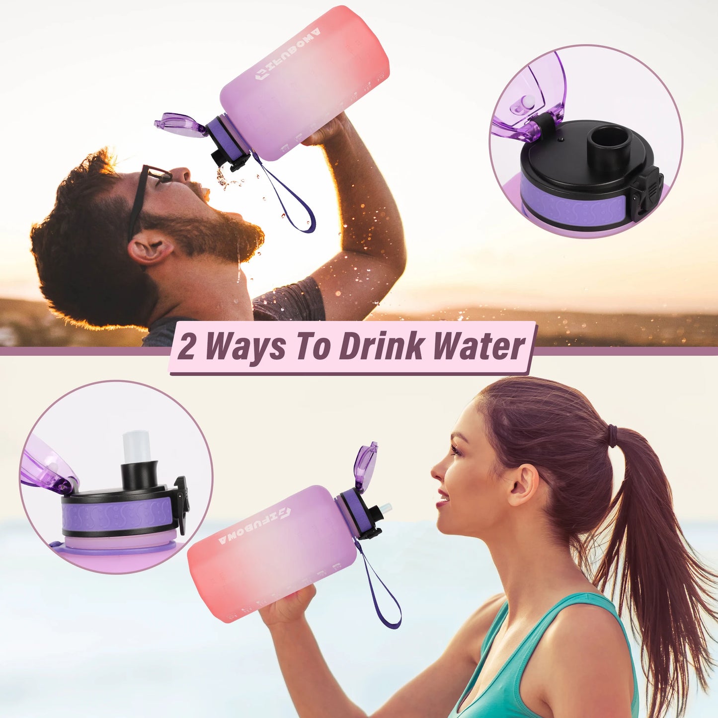 Big Water Bottle 2.2 Litre with Handle and time motivational quotes Proof BPA Free Large Capacity Drinks Jug for Gym Fitness