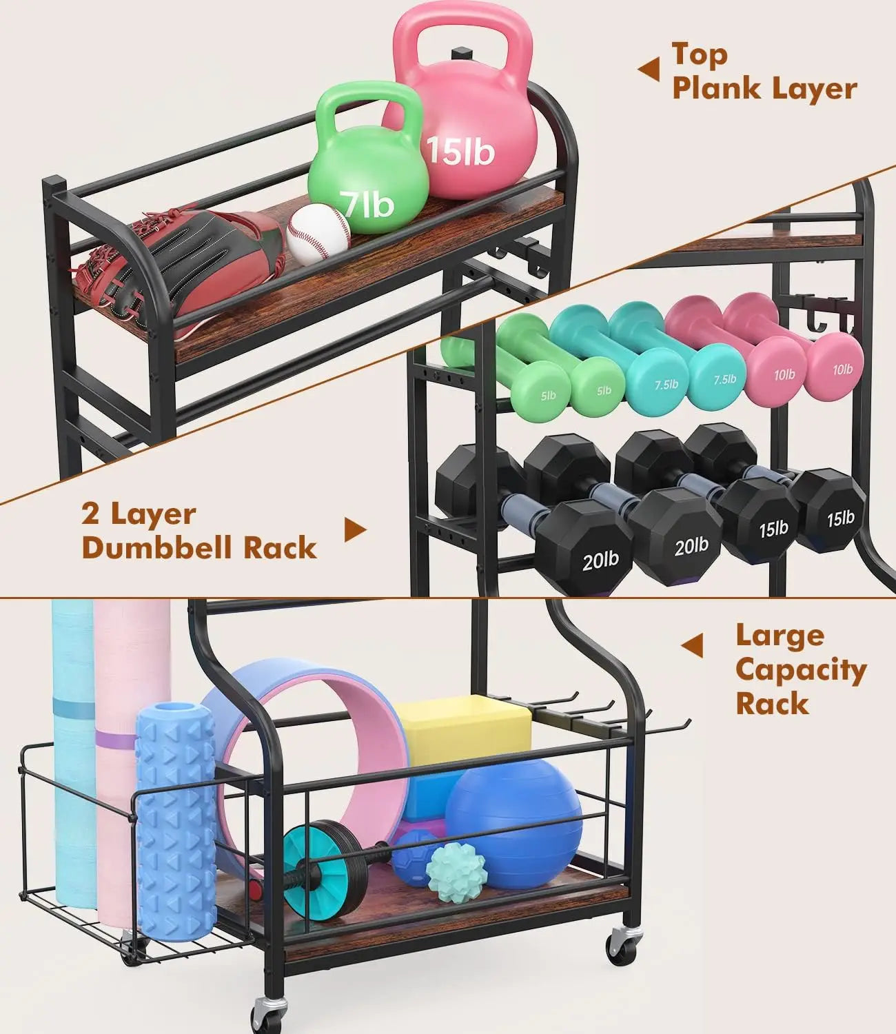 Weight Rack for Dumbbells, All in One Home Gym Storage Rack for Yoga Mat Dumbbells and Kettlebells Holder, 4 Tier Heavy Duty Met