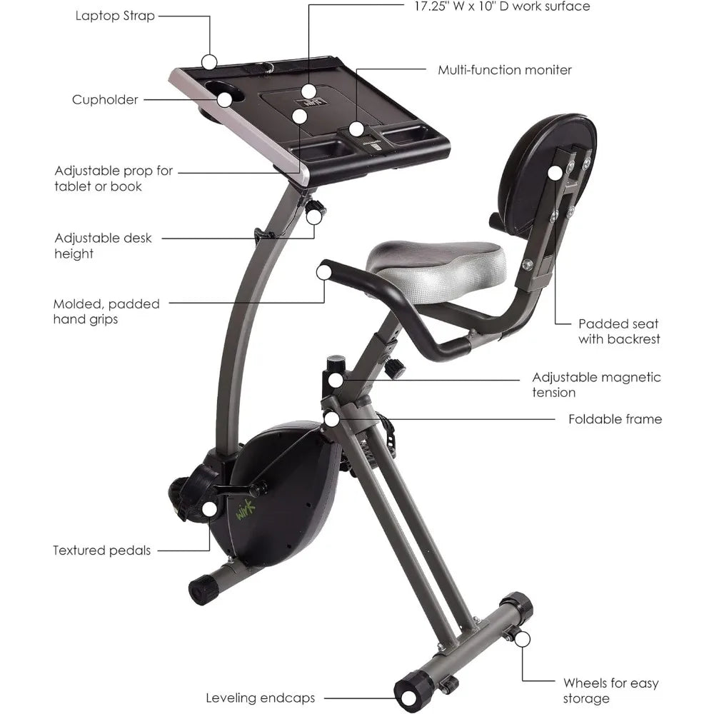 Foldable Fitness Bike with Workstation and Standing Desk - Stationary Bike for Home Workout - Up to 250 Weight Capacity,Fitness