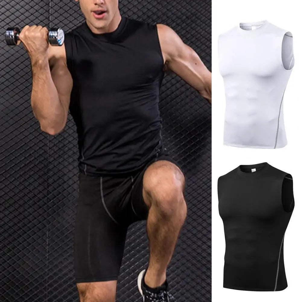Round Neck Sleeveless Vest Men's Bodybuilding Sleeveless Vest Workout Tank Top Fitness Muscle Singlet Gym Clothes Men Gym Tank