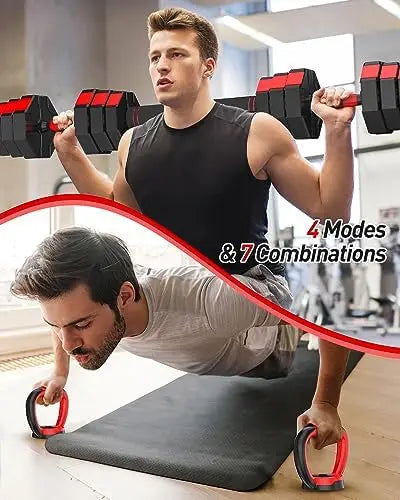 Adjustable Dumbbell Set 55LBS Free Weights Set with Connector, 4 in1 Dumbbells Set Used as Barbell, Kettlebells, Push up Stand,