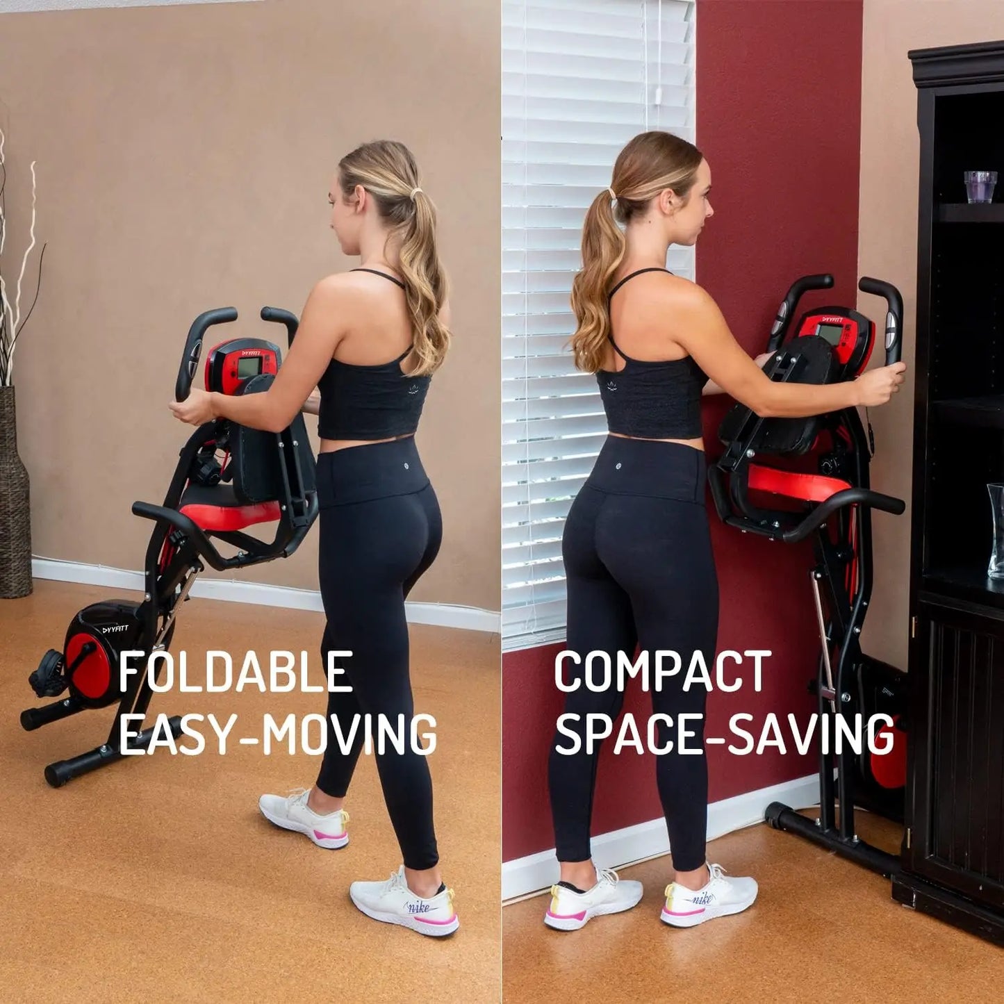 3-In-1 Folding Exercise Bike, Stationary Bikes for Home with Arm Workout Bands, Indoor Fitness Bike with 16 Levels