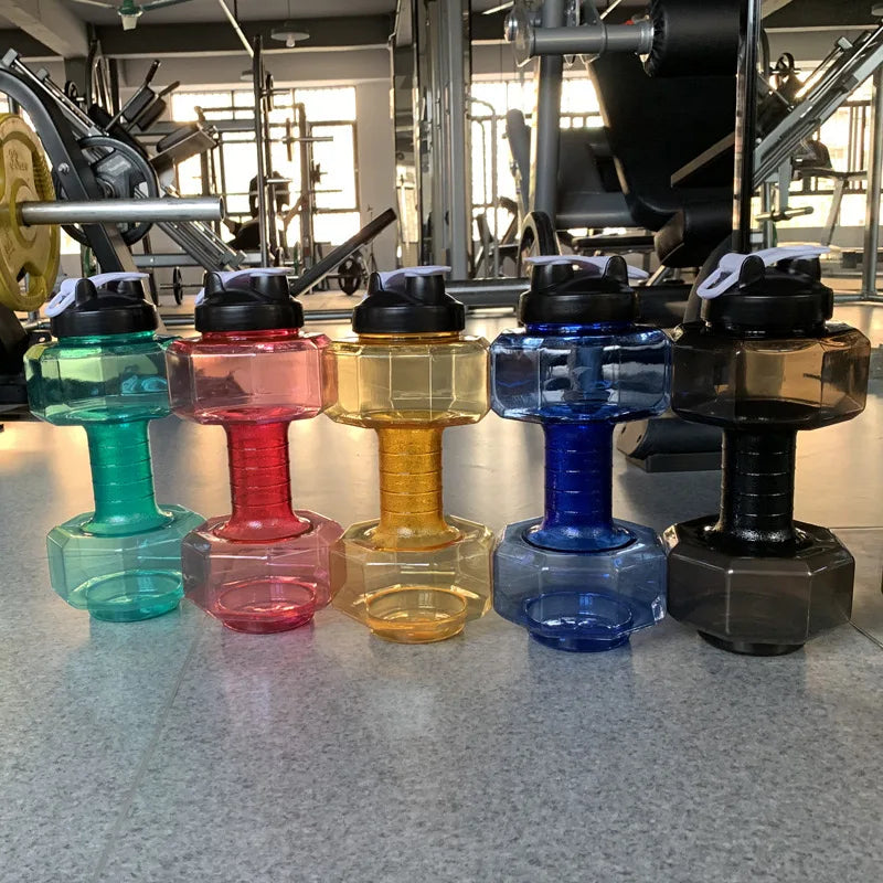 500/1500/2600ML Sports Water Bottles Fitness Dumbbell Leakproof Portable Unbreakable Sports Plastic Bottle Home Gym Training
