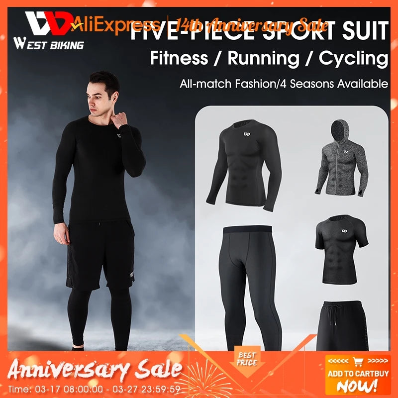 5 Pcs/Set Men's Tracksuit Gym Fitness Compression Sports Suit Clothes Running Jogging Sport Wear Exercise Workout Tights