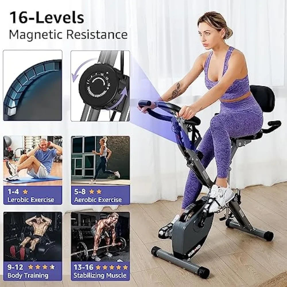 KURONO Stationary Exercise Bike Home Workout | 4 IN 1 Foldable Indoor Cycling Spin Bike Seniors | 330LB Capacity