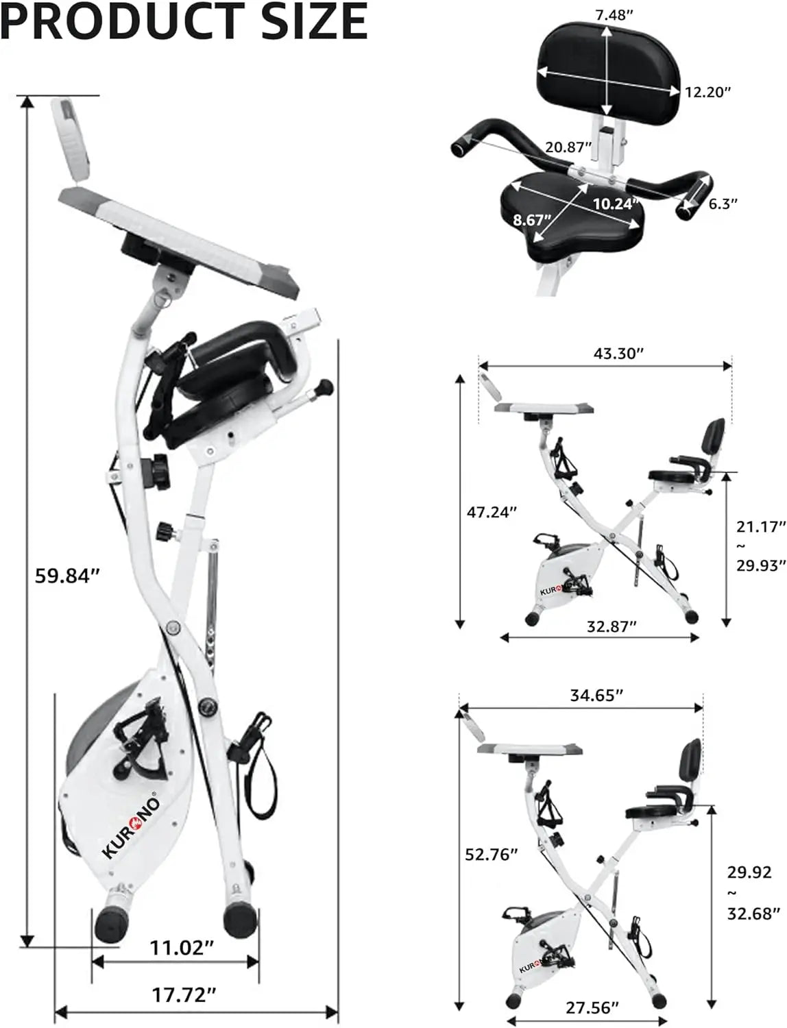 Exercise Bike for Home Workout, 4 IN 1 Foldable Indoor Cycling Bike for Seniors, 330LB Capacity, 16-Level Magnetic Resistance