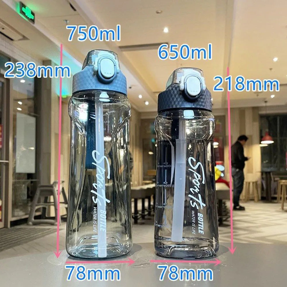 650/750ml Large Capacity Sports Water Bottle With Strawer Plastic Cup Leakproof Bottles Outdoor Gym Sports Transparent Water Cup