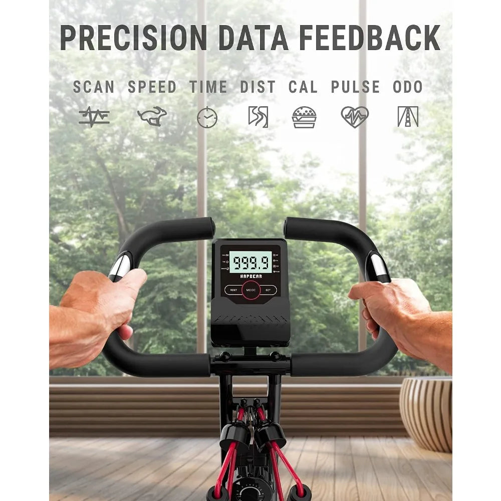 Foldable Stationary Bike, 3 in 1 Mode Indoor Upright Fitness Workout X-Bike with 8-Level Resistance and Arm Resistance Band