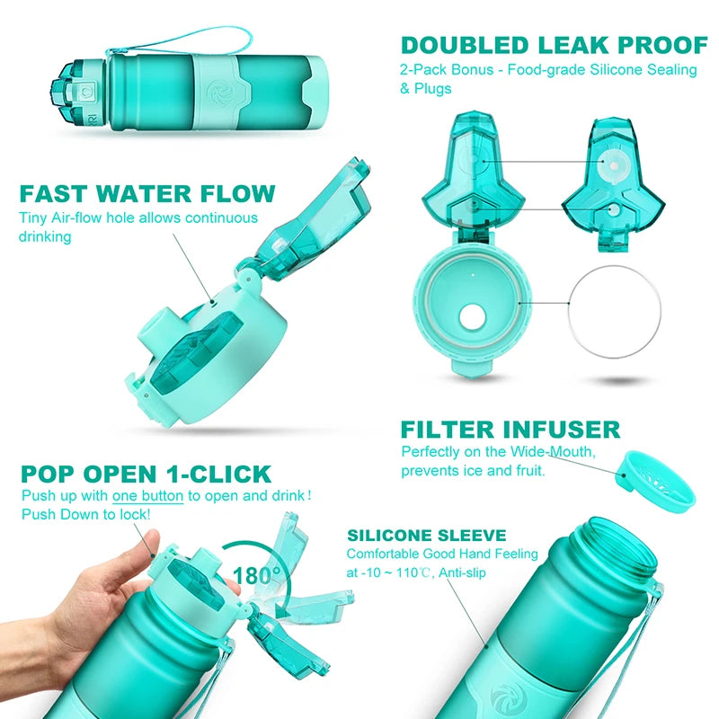 ZORRI Sports Water Bottle Protein Shaker Bpa Free Eco-Friendly Portable Gym Hiking Drinkware Bottle Gourds Botella De Agua