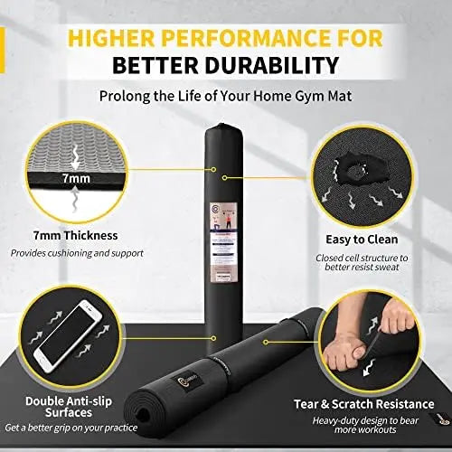 Large Exercise Mats for Home Workout, Extra Thick Workout Mats for Home Gym, Gym Mats for Jump Rope, Weights, Cardio, Fitness 6&