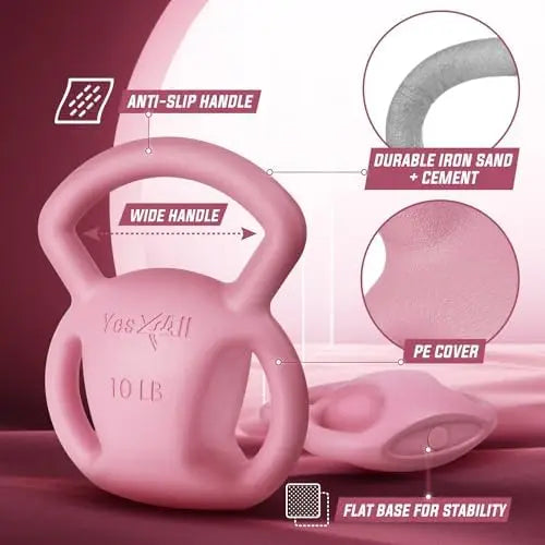 Strength Training Kettlebells - 15lb/10lb Weights - Kettlebell for Women - Wide Handle for Mutiple Home Gym Exercise
