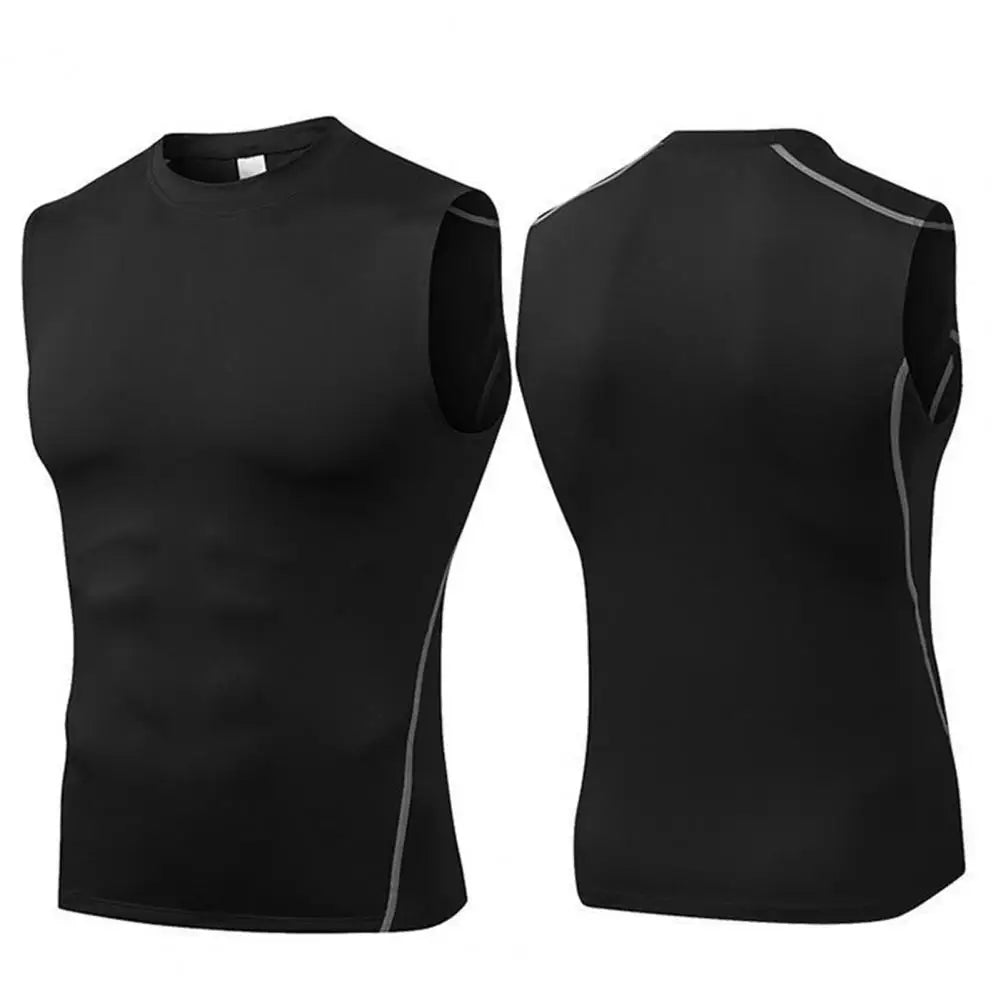 Round Neck Sleeveless Vest Men's Bodybuilding Sleeveless Vest Workout Tank Top Fitness Muscle Singlet Gym Clothes Men Gym Tank
