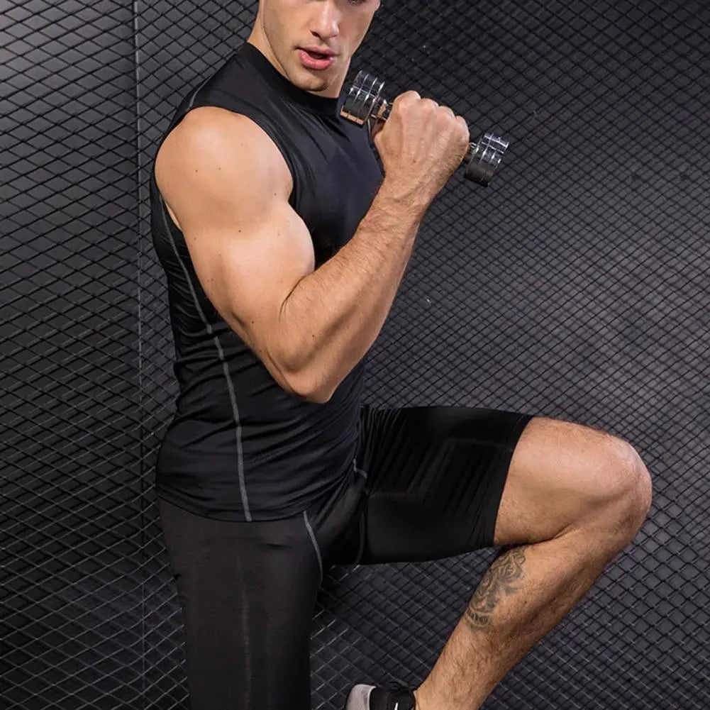 Round Neck Sleeveless Vest Men's Bodybuilding Sleeveless Vest Workout Tank Top Fitness Muscle Singlet Gym Clothes Men Gym Tank