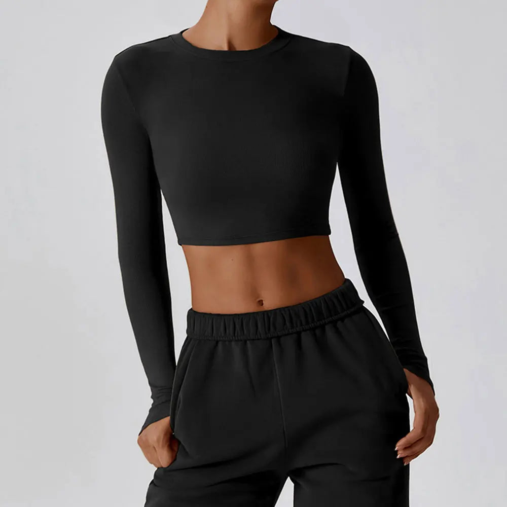 Leisure Running Sports T-shirt Cotton Long Sleeve Breathable Fitness Shirts Slim Yoga Top Women Gym Workout Running Clothes