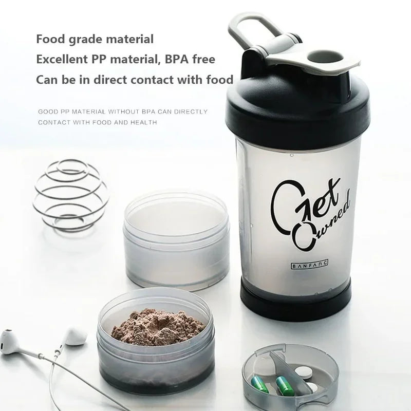 500ml Large-capacity Shaker Protein Bottle Powder Mixing Cup Portable Water Bottle Gym Sports Drinking Bottle Fitness Cup Kettle