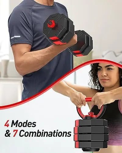 Adjustable Dumbbell Set 55LBS Free Weights Set with Connector, 4 in1 Dumbbells Set Used as Barbell, Kettlebells, Push up Stand,
