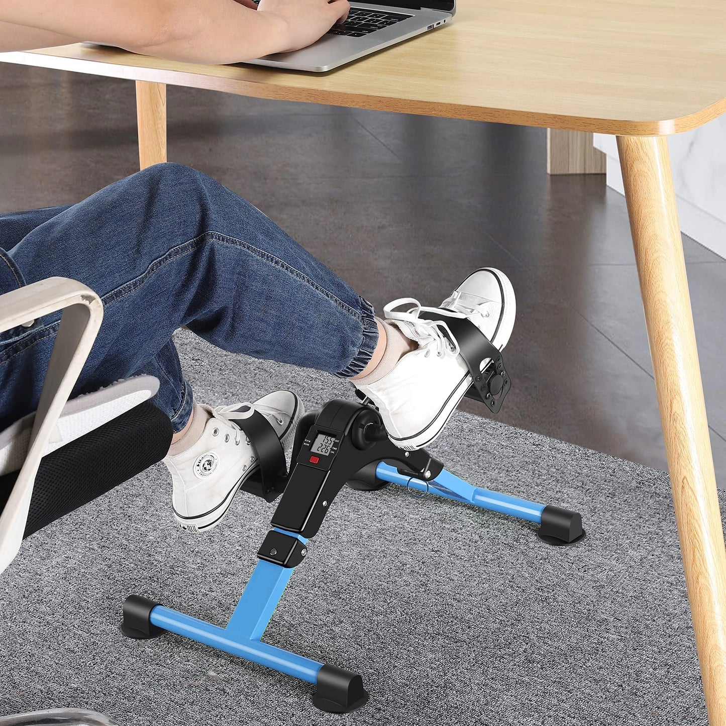 Upgrades Folding Pedal Exerciser Mini Exercise Bike Portable Peddler Under Desk Bike with LCD Display for Arms and Legs Workout
