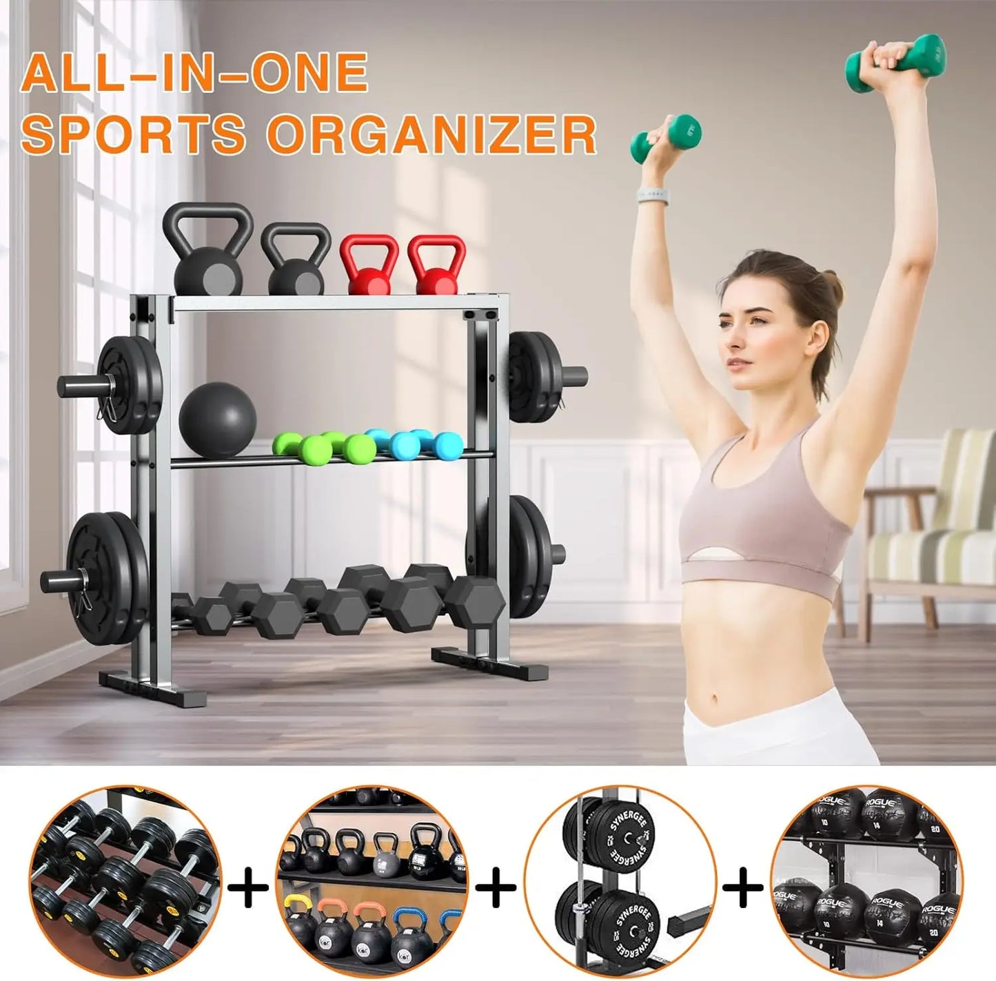 Dumbbell Rack, 3 Tier Weights Storage Rack for Dumbbells, Weight Plates, and Kettlebells (1100 Pounds Weight Capacity, 2022 Vers