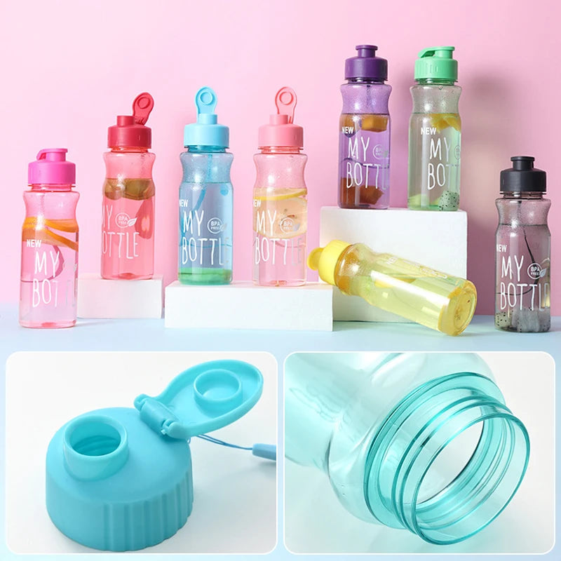 Transparent Water Bottle Portable Sport Cup for Drinking Kitchen Tools 650ML Water Bottle for School Gym Travel Girl Boy