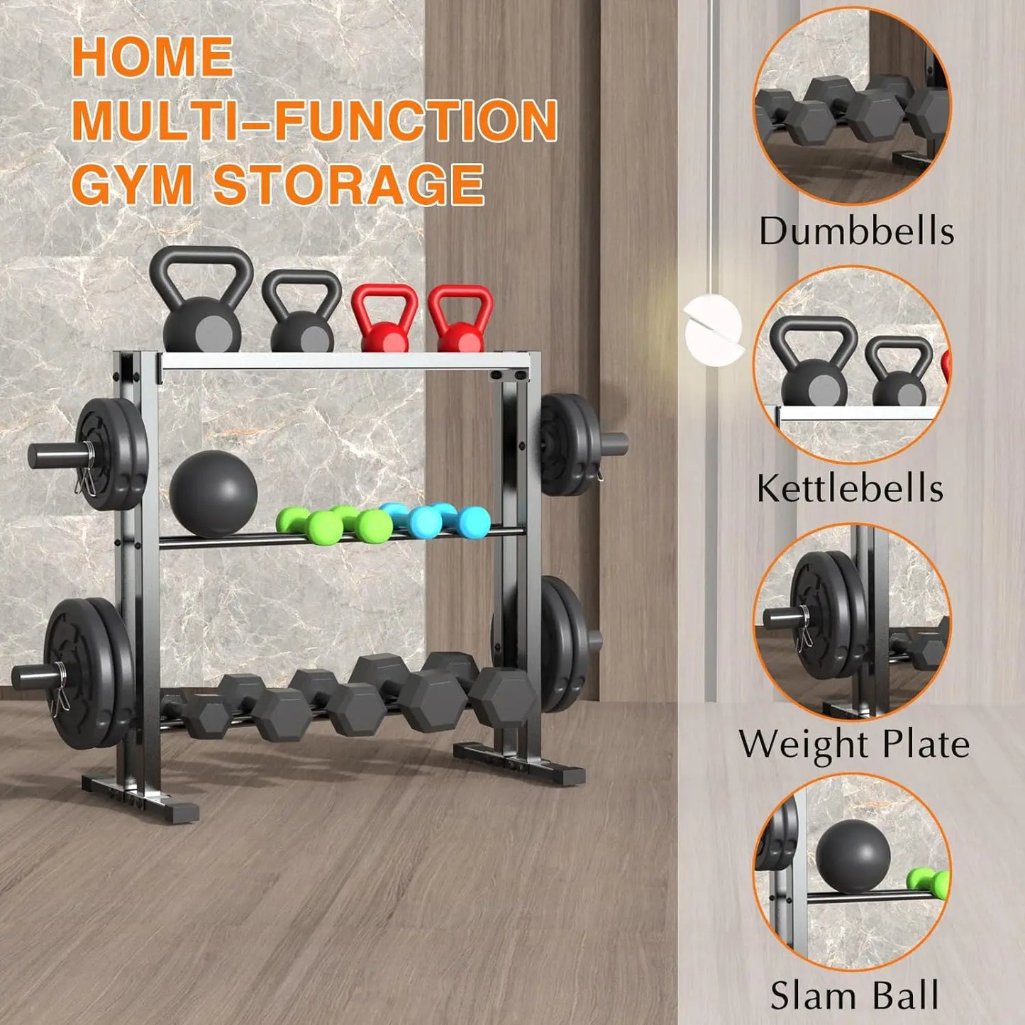 Dumbbell Rack, 3 Tier Weights Storage Rack for Dumbbells, Weight Plates, and Kettlebells (1100 Pounds Weight Capacity, 2022 Vers