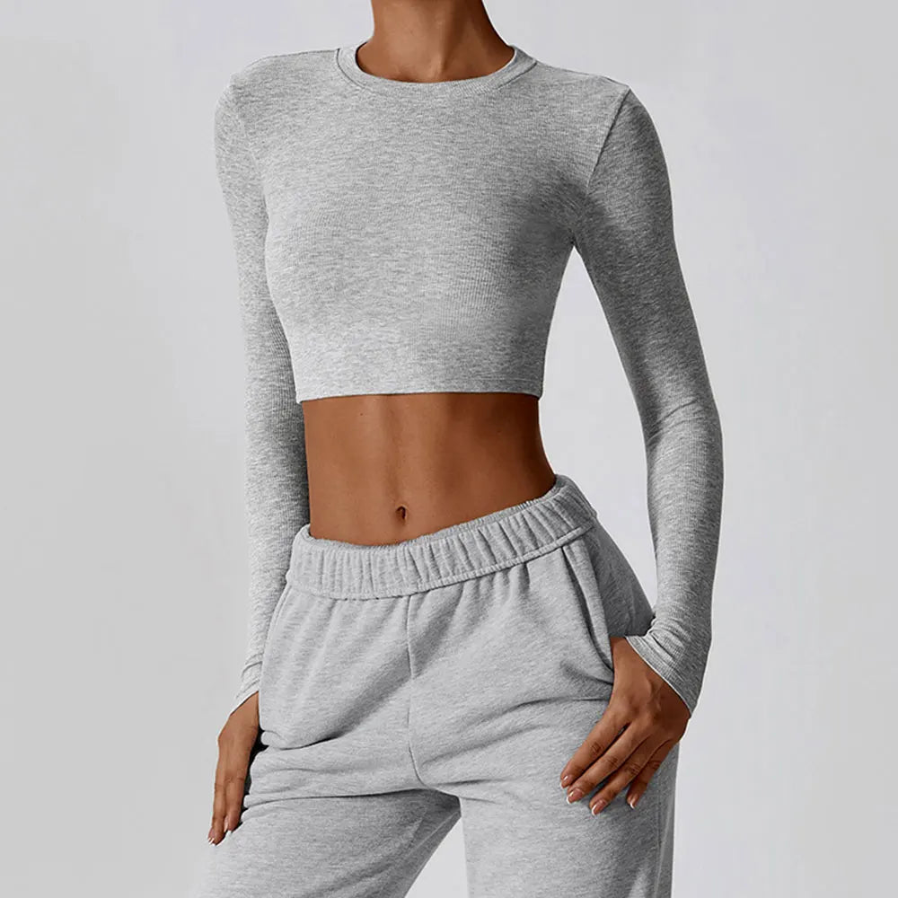 Leisure Running Sports T-shirt Cotton Long Sleeve Breathable Fitness Shirts Slim Yoga Top Women Gym Workout Running Clothes