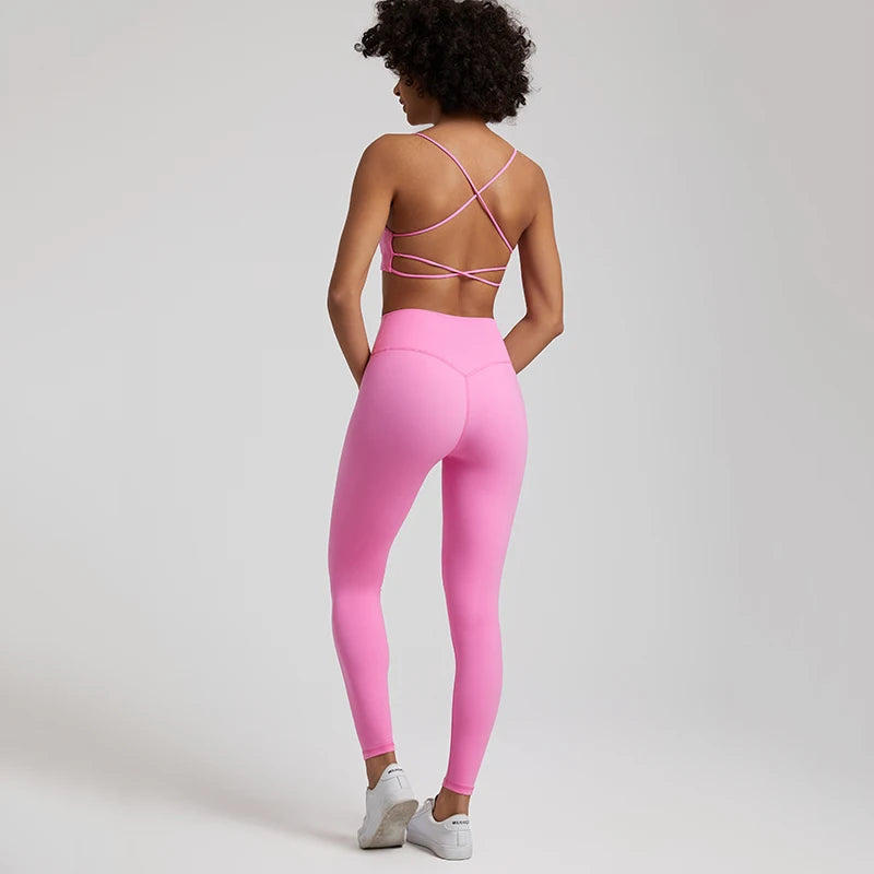 Buttery Soft Two Piece Gym Set for Women Workout Clothes Gym Leggings Backless Sports Bra Suits New In Matching Yoga Pant Sets