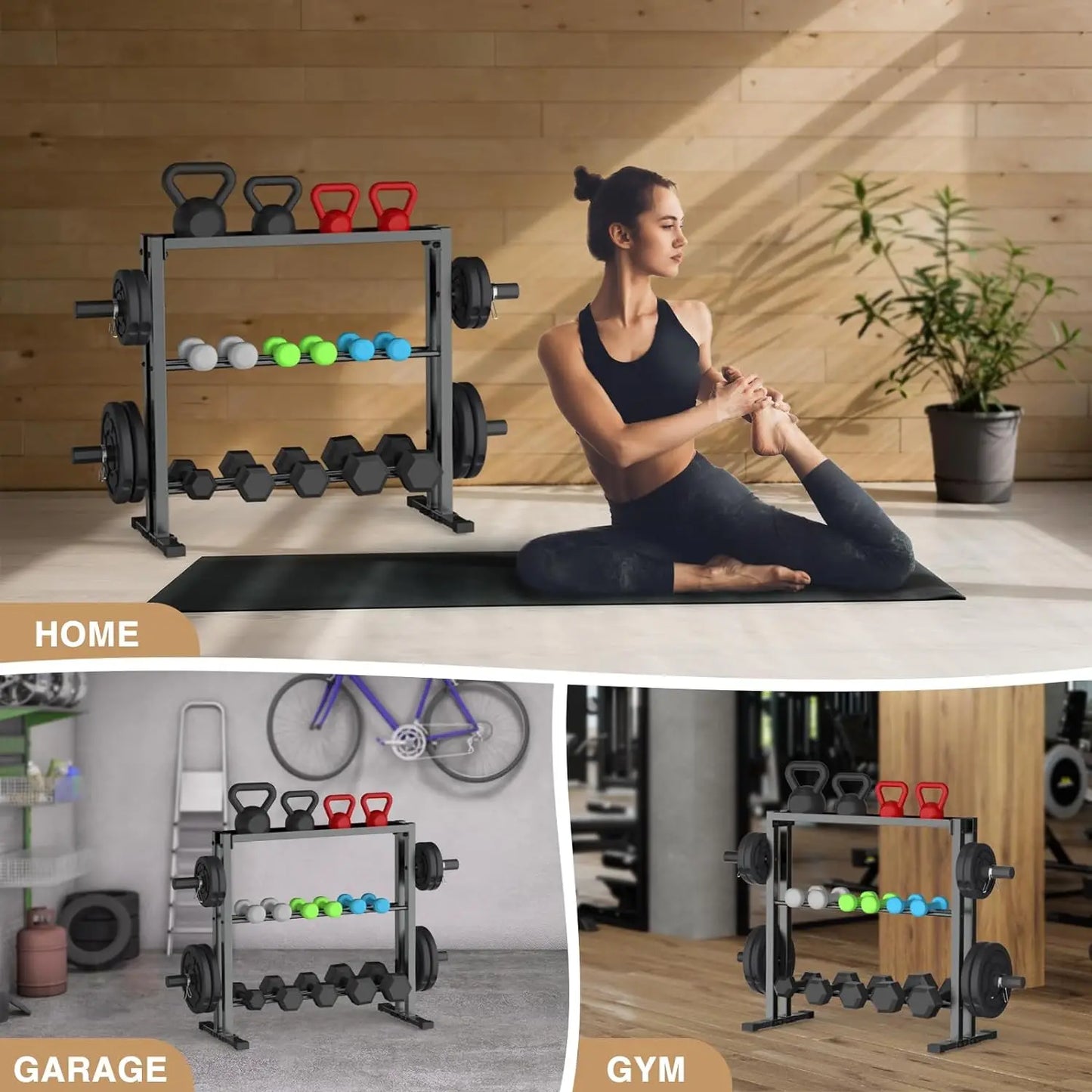Dumbbell Rack, 3 Tier Weights Storage Rack for Dumbbells, Weight Plates, and Kettlebells (1100 Pounds Weight Capacity, 2022 Vers
