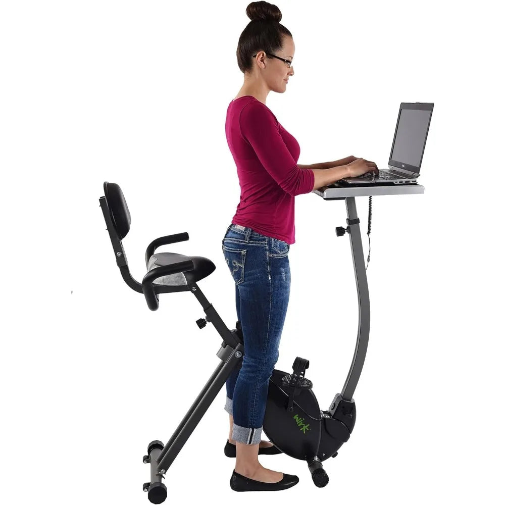Foldable Fitness Bike with Workstation and Standing Desk - Stationary Bike for Home Workout - Up to 250 Weight Capacity,Fitness