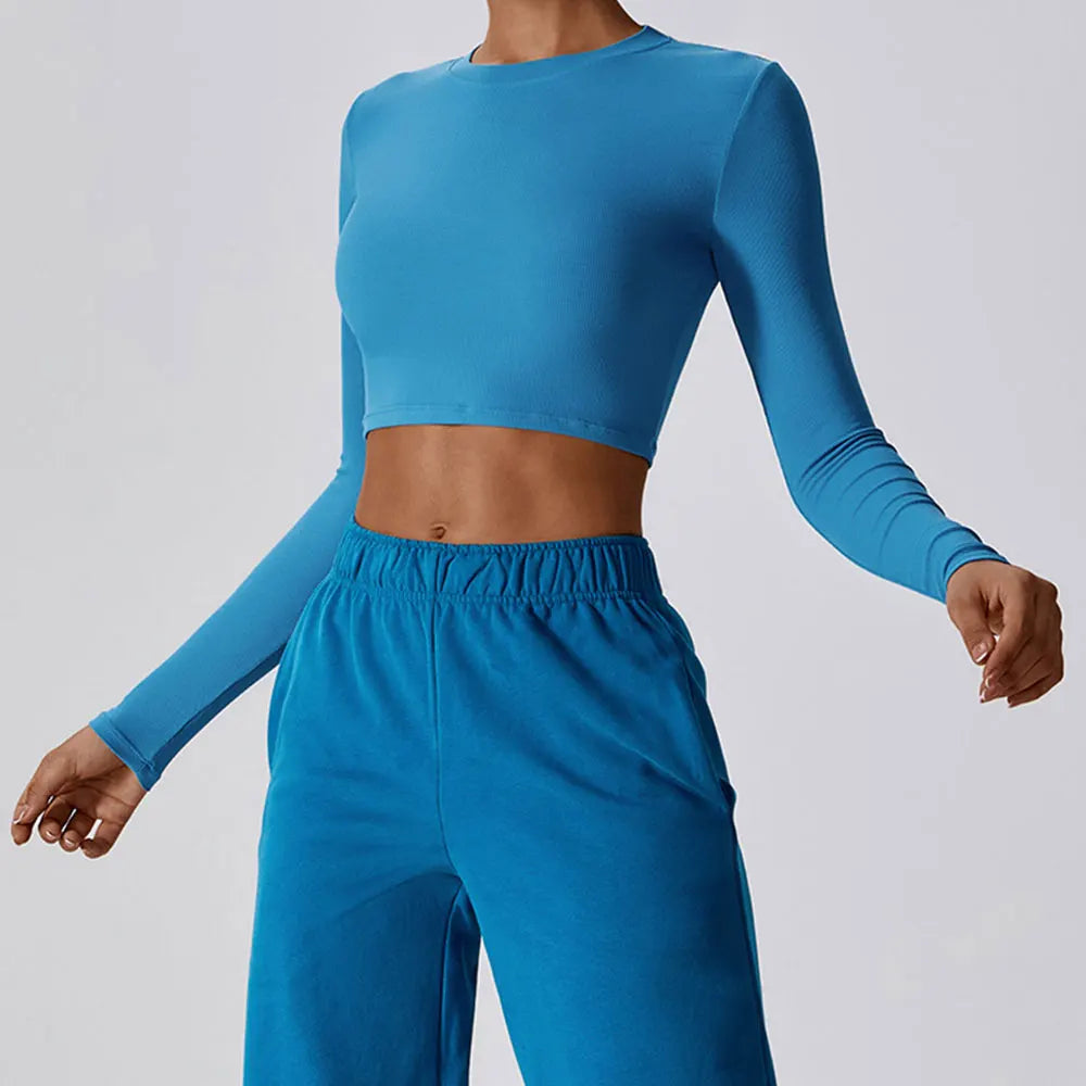 Leisure Running Sports T-shirt Cotton Long Sleeve Breathable Fitness Shirts Slim Yoga Top Women Gym Workout Running Clothes