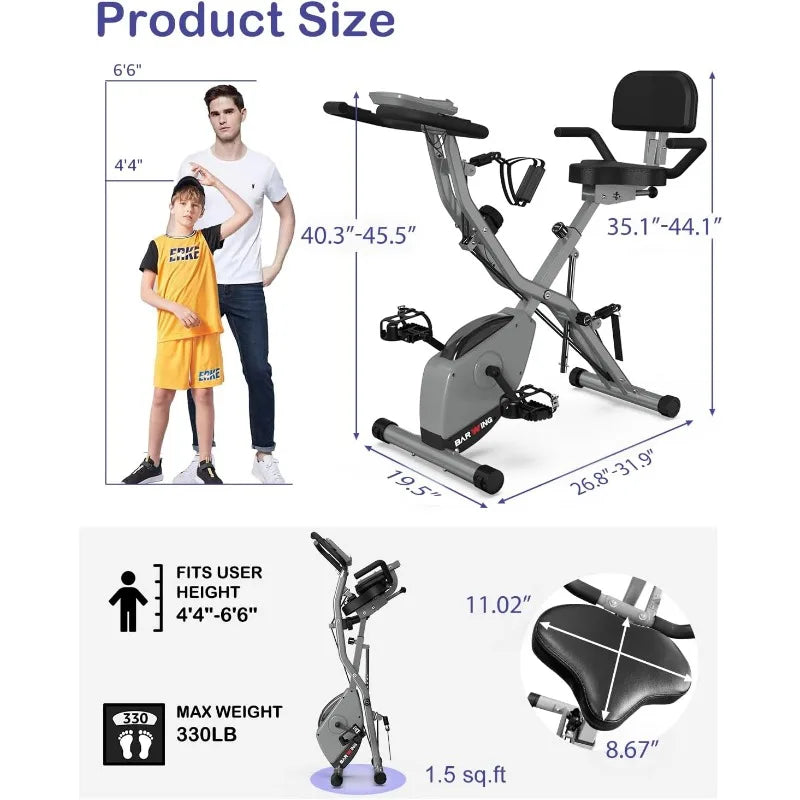 Stationary Exercise Bike for Home Workout | 4 IN 1 Foldable Indoor Cycling Bike | 330LB Capacity, 16-Level Magnetic Resistance