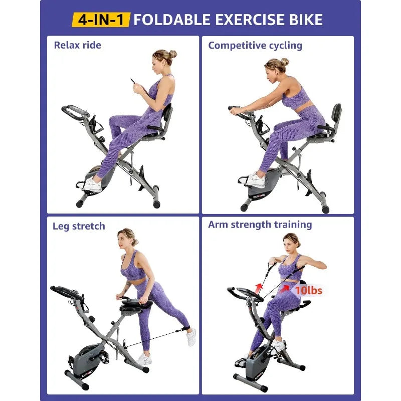 Stationary Exercise Bike for Home Workout | 4 IN 1 Foldable Indoor Cycling Bike | 330LB Capacity, 16-Level Magnetic Resistance