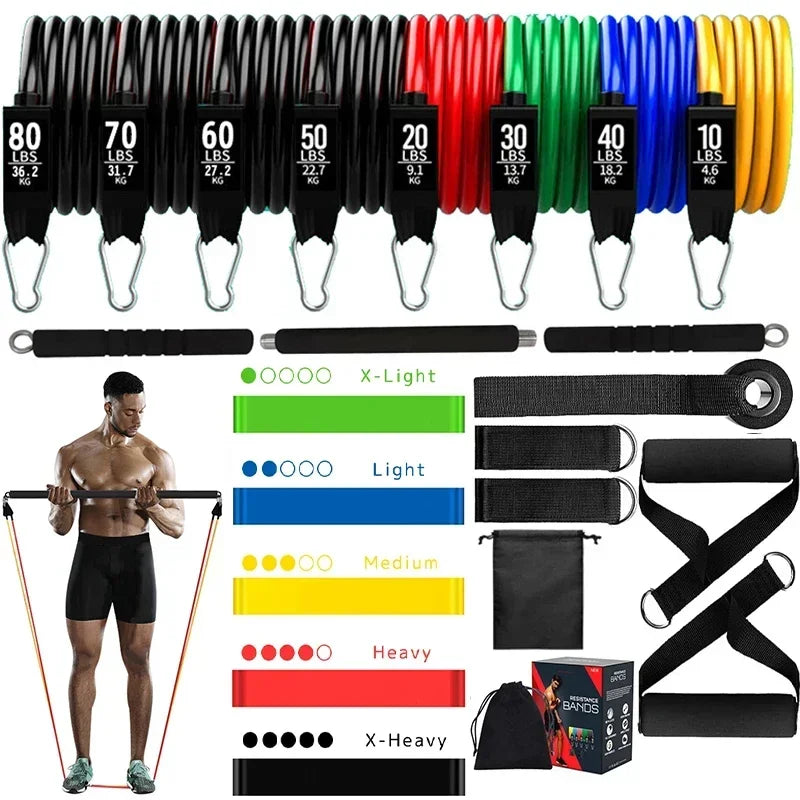 22pcs Pilates Bar Kit Resistance Bands Set 360LBS 200LBS Elastic Latex Pull Rope Home Gym Bodybuilding Workout Bar Fitness Bands