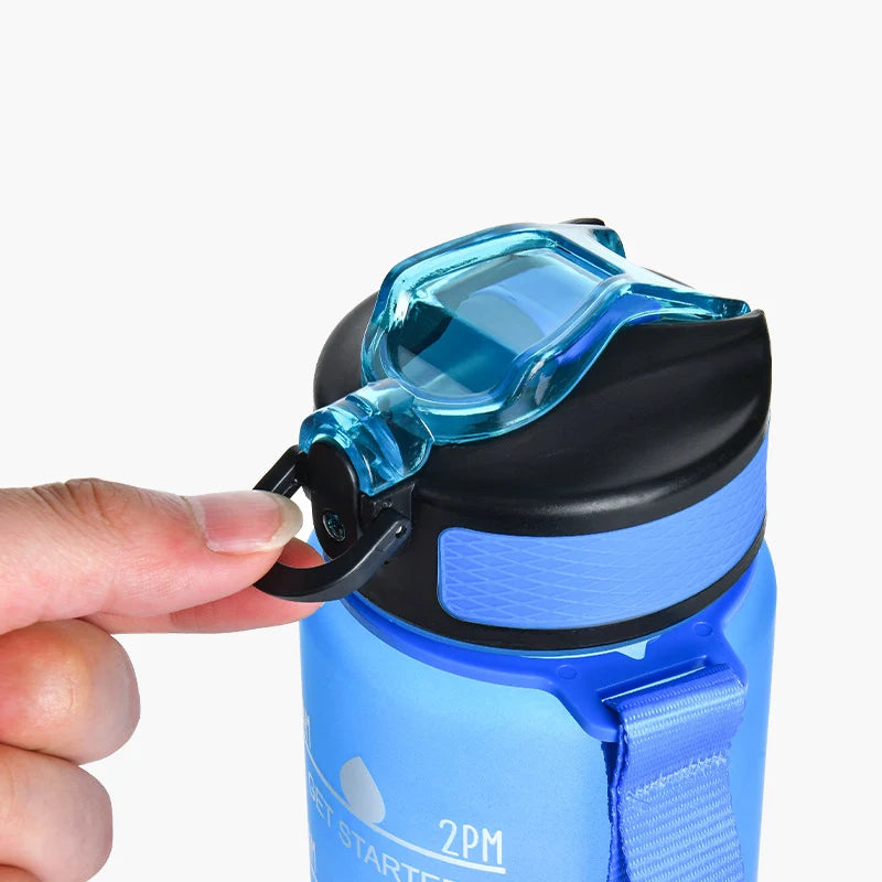 1000ML Water Bottle with Time Marker Frosted Gradient Portable Carrying Handle Suitable for Gym Camping Outdoor Bottles BPA Free