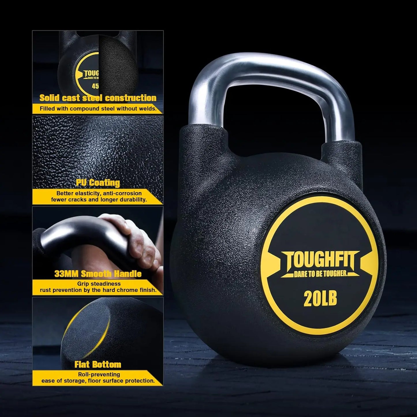 40LB PU Coated Kettlebell Weights - Kettlebell Sets & Competition Kettlebell with Rust-proof Handles & Flat Bottoms for