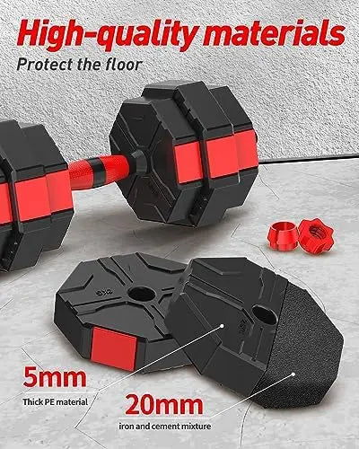 Adjustable Dumbbell Set 55LBS Free Weights Set with Connector, 4 in1 Dumbbells Set Used as Barbell, Kettlebells, Push up Stand,