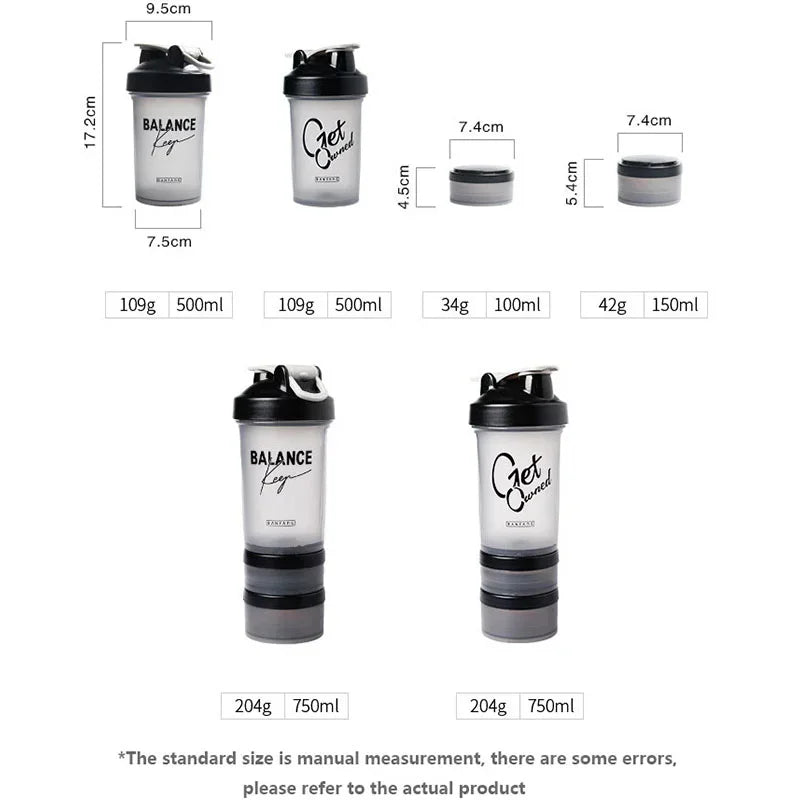 500ml Large-capacity Shaker Protein Bottle Powder Mixing Cup Portable Water Bottle Gym Sports Drinking Bottle Fitness Cup Kettle