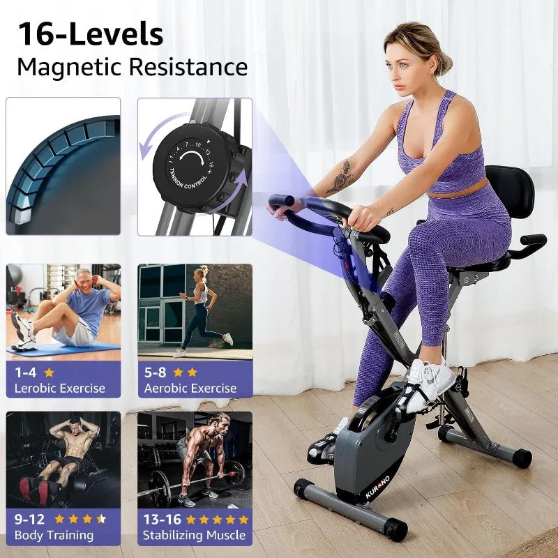 Stationary Exercise Bike for Home Workout | 4 IN 1 Foldable Indoor Cycling Bike | 330LB Capacity, 16-Level Magnetic Resistance